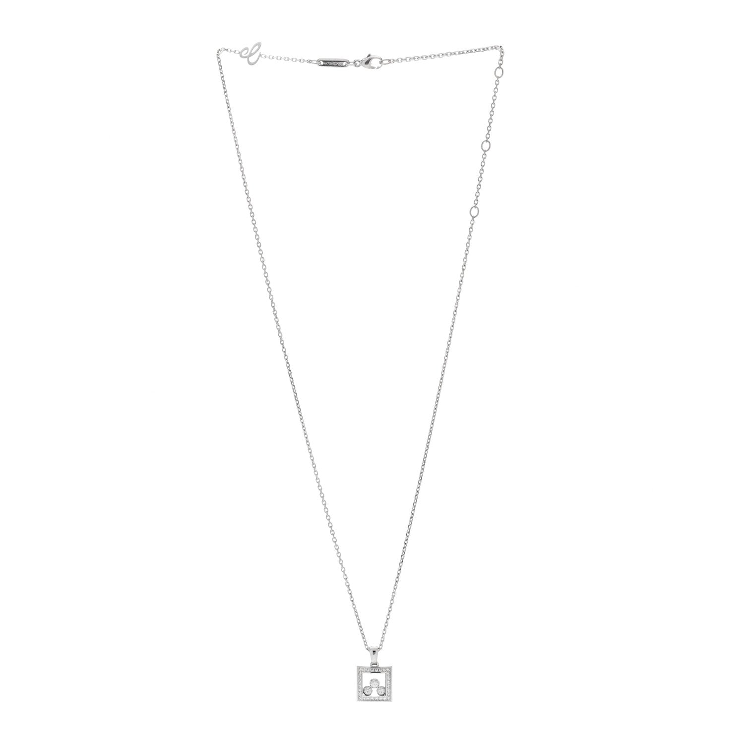 Chopard 18K White Gold Diamond Happy Diamonds Square Pendant Necklace 2 of 6