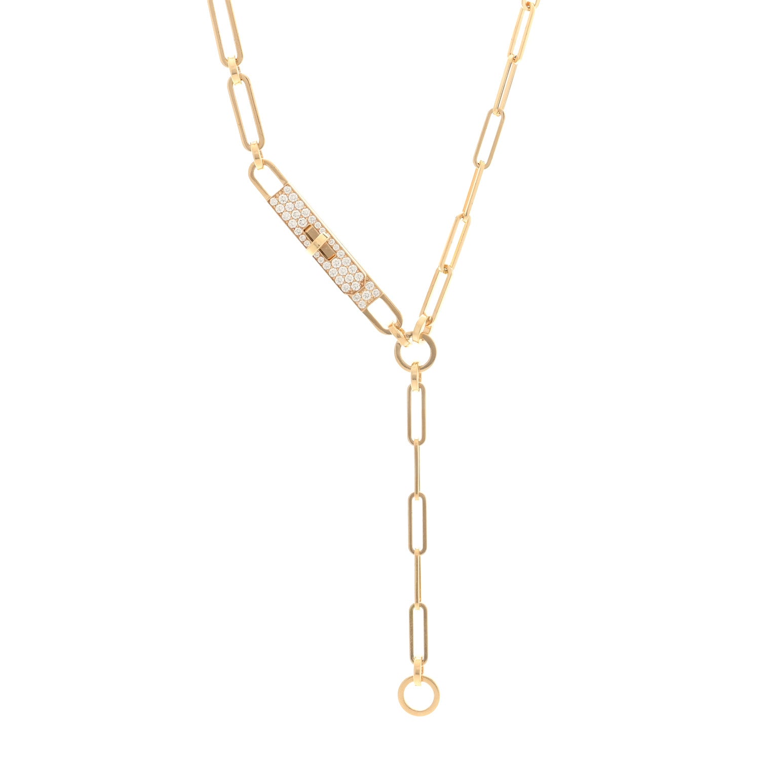 Hermes 18K Rose Gold Diamond Pave PM Kelly Chaine Lariat Necklace ST 2 of 7