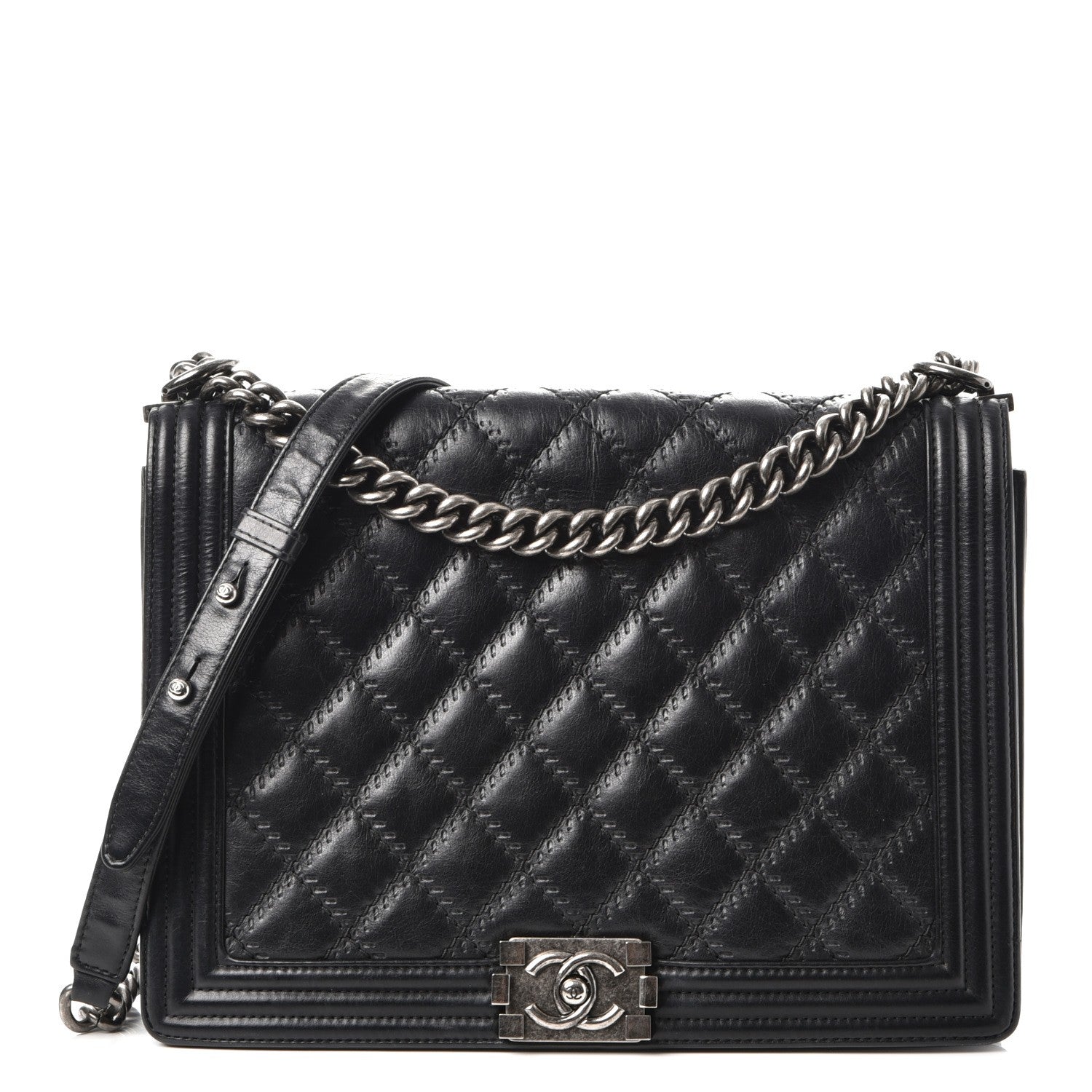 Chanel Calfskin Embossed Stitch Large Boy Flap Black 1 of 11