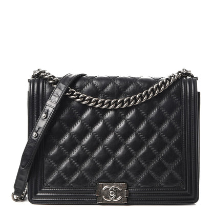 Chanel Calfskin Embossed Stitch Large Boy Flap Black 1 of 11