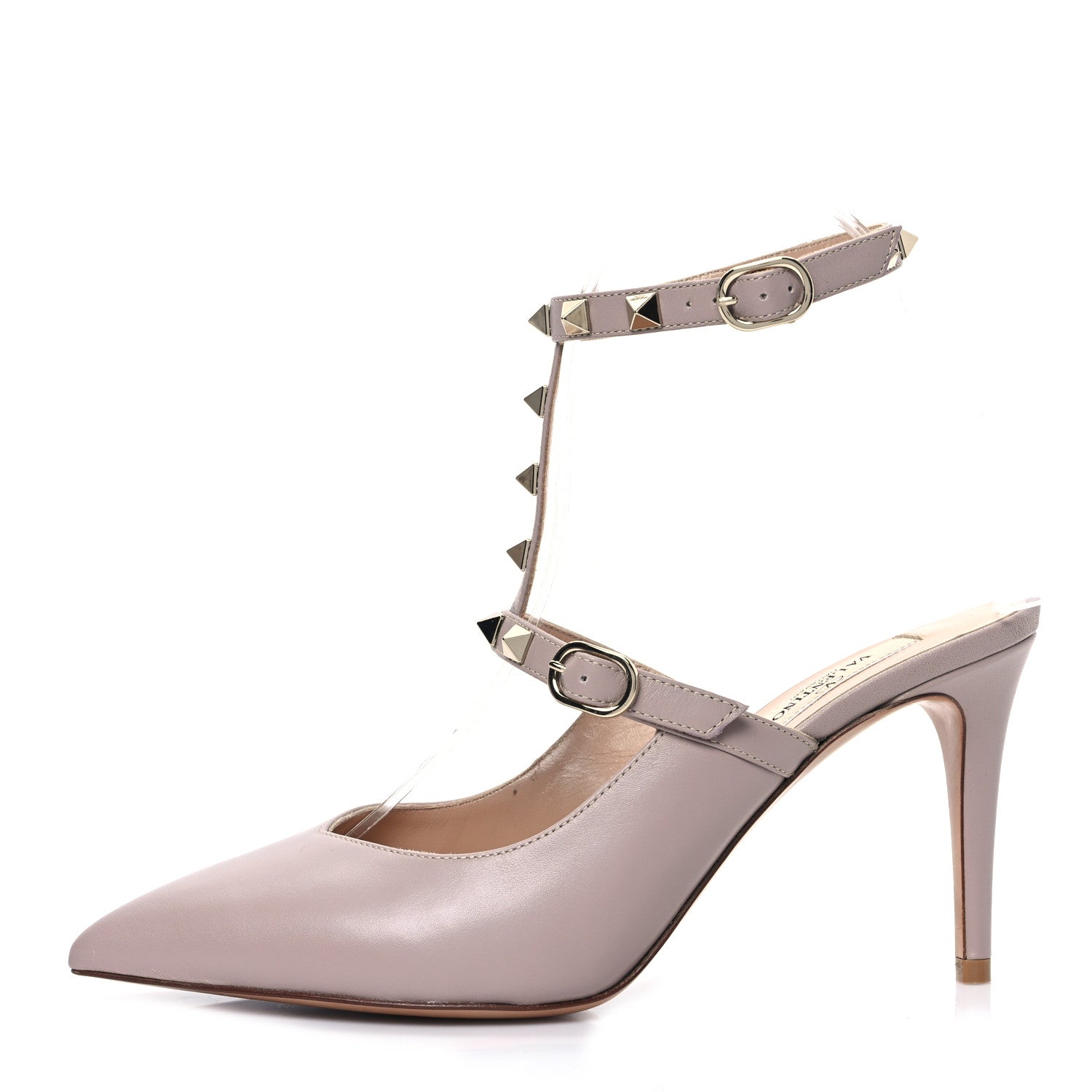 Valentino Garavani Nappa Rockstud Ankle Strap 85mm Open Back Pumps 36.5 Poudre 1 of 9