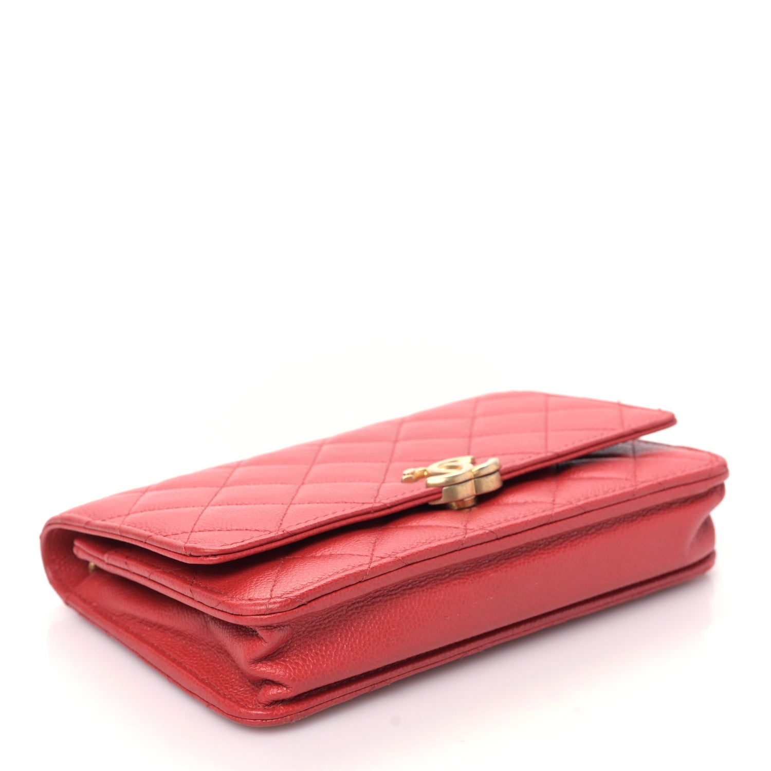 Chanel Shiny Caviar Quilted Chain Melody Wallet on Chain WOC Red 4 of 10