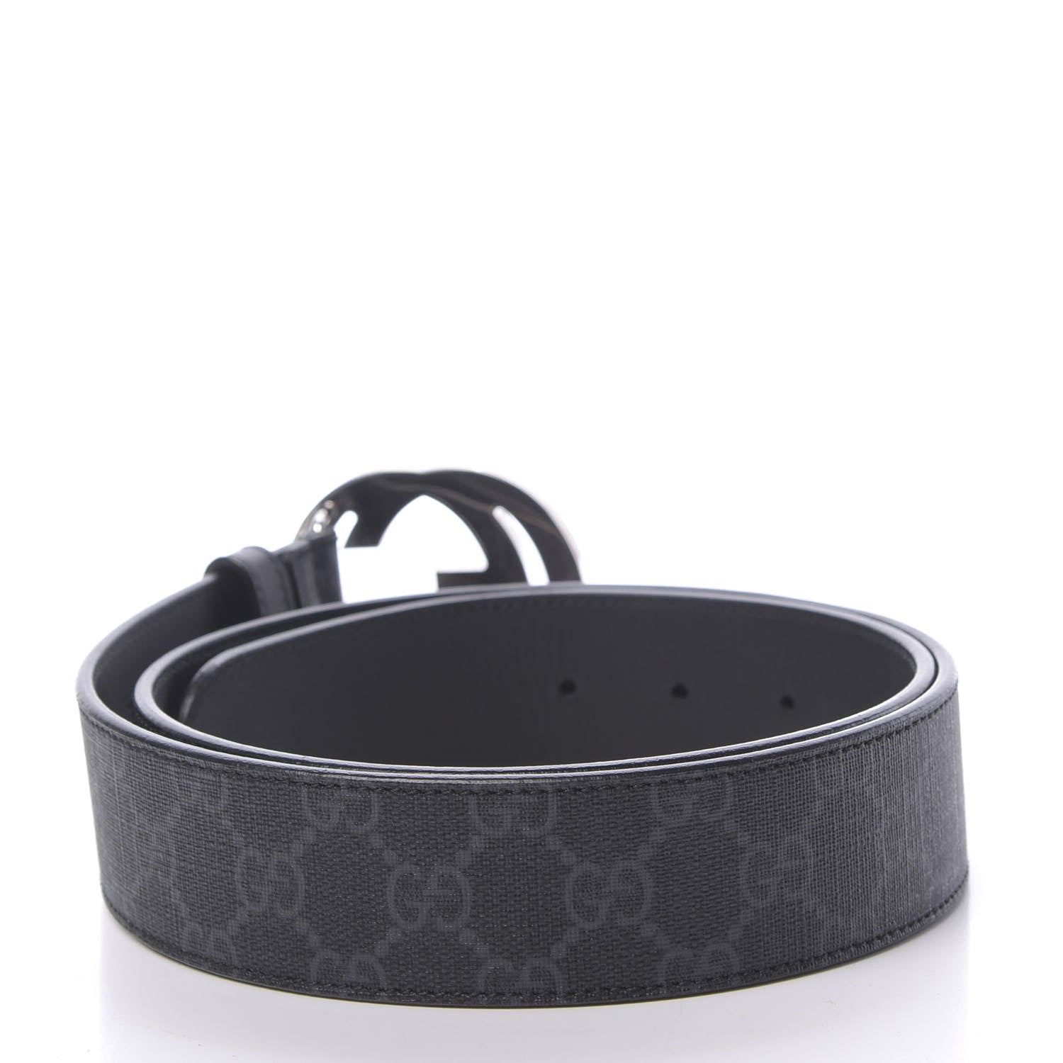 Gucci GG Supreme Monogram Selleria Calfskin Interlocking G 40mm Belt 90 36 Black Grey 2 of 6