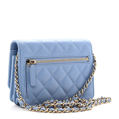 Chanel Lambskin Quilted Mini Wallet On Chain WOC Light Blue 2 of 11