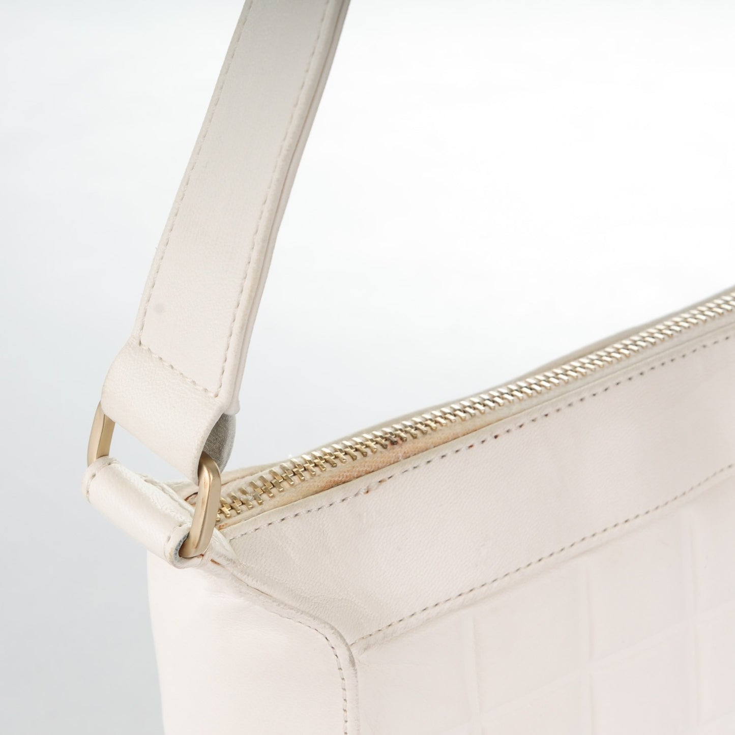 Lambskin Chocolate Bar Quilted Small Shoulder Bag White