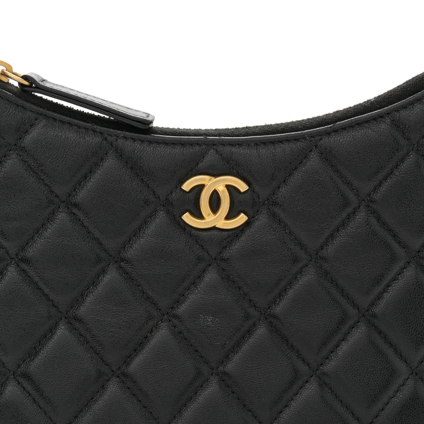 Shiny Crumpled Lambskin Quilted Trendy Chain Around Hobo Black