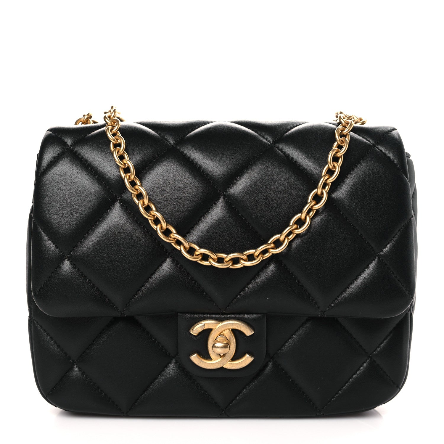 Chanel Lambskin Enamel Pearl Quilted Mini Charm Me Square Flap Black 1 of 9