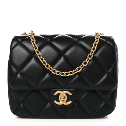 Chanel Lambskin Enamel Pearl Quilted Mini Charm Me Square Flap Black 1 of 9