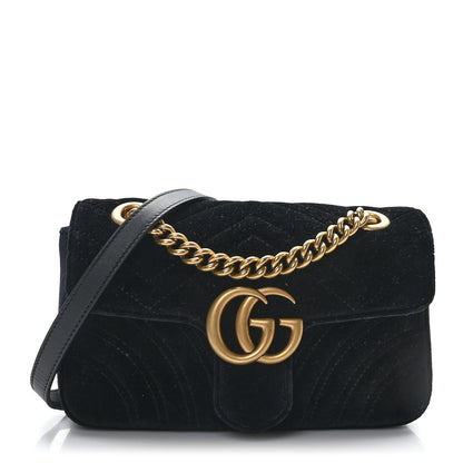 Gucci Velvet Matelasse Mini GG Marmont Shoulder Bag Black 1 of 10