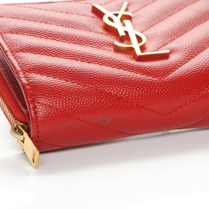 Saint Laurent Grain De Poudre Matelasse Chevron Monogram Compact Zip Around Wallet Red 11 of 12