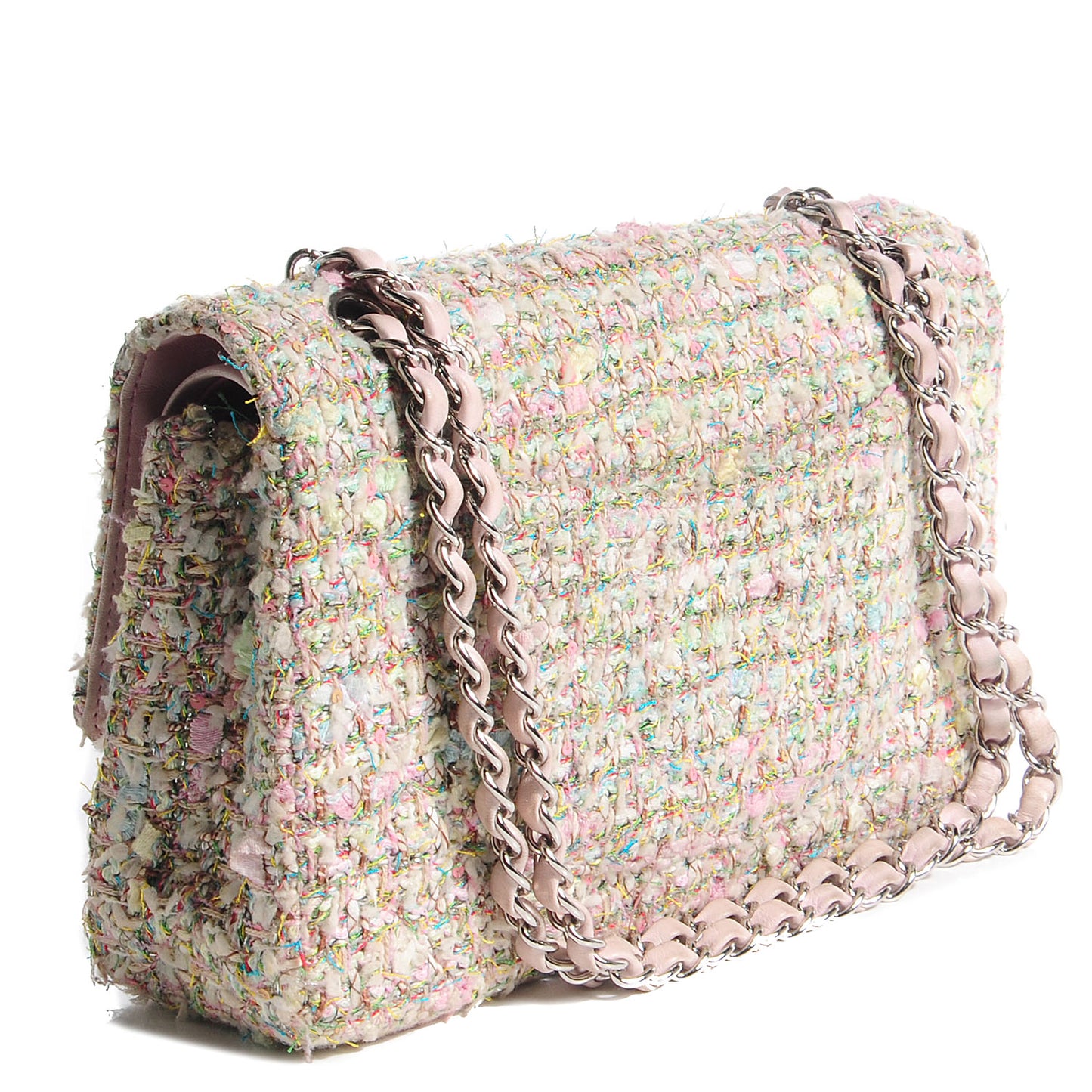 Tweed Medium Double Flap Pink