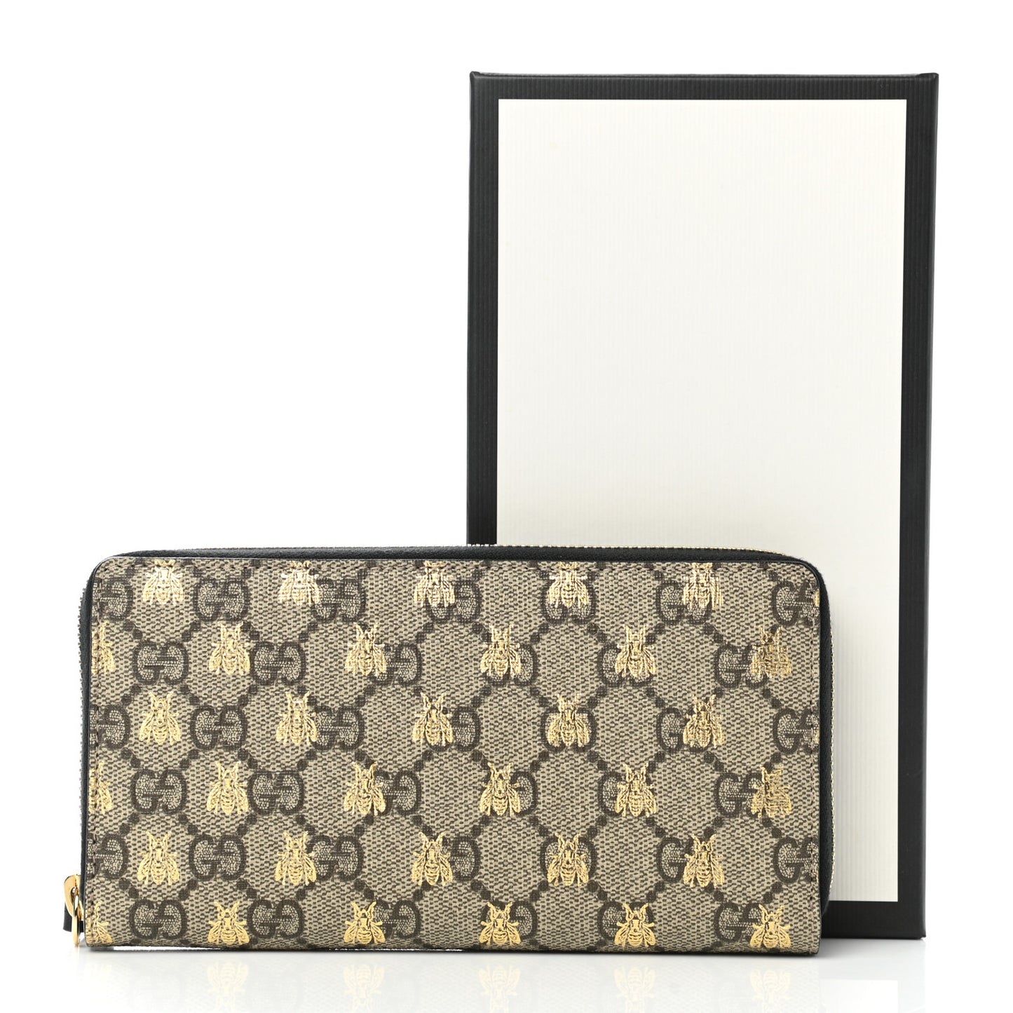GG Supreme Monogram Bees Zip Around Wallet