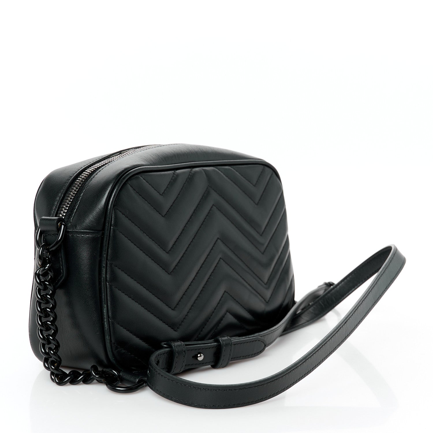 Gucci Calfskin Matelasse Monochrome Small GG Marmont Chain Shoulder Bag Black 3 of 11