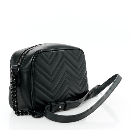 Gucci Calfskin Matelasse Monochrome Small GG Marmont Chain Shoulder Bag Black 3 of 11