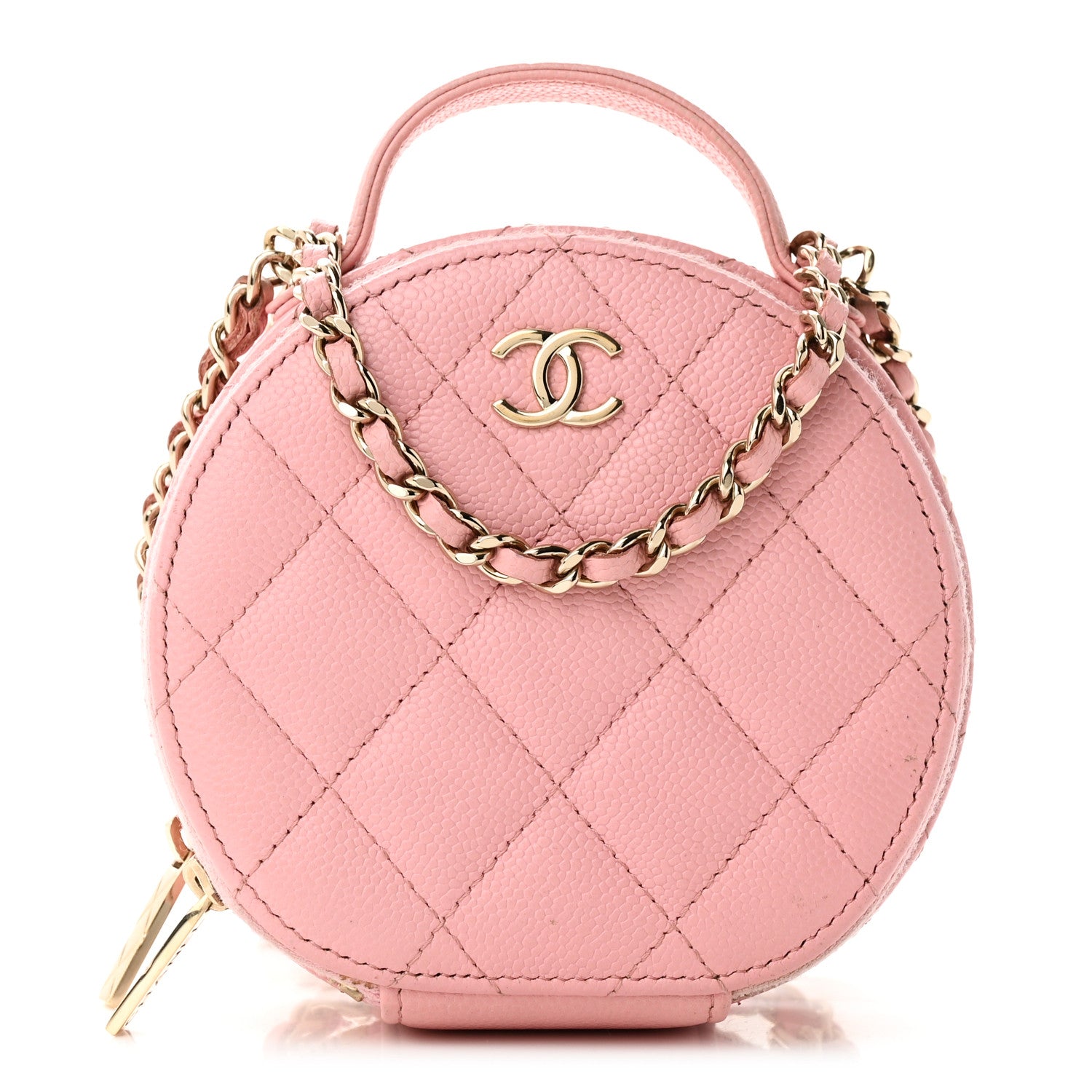 Chanel Caviar Quilted Round Handle With Care Vanity With Chain Pink 1 of 12