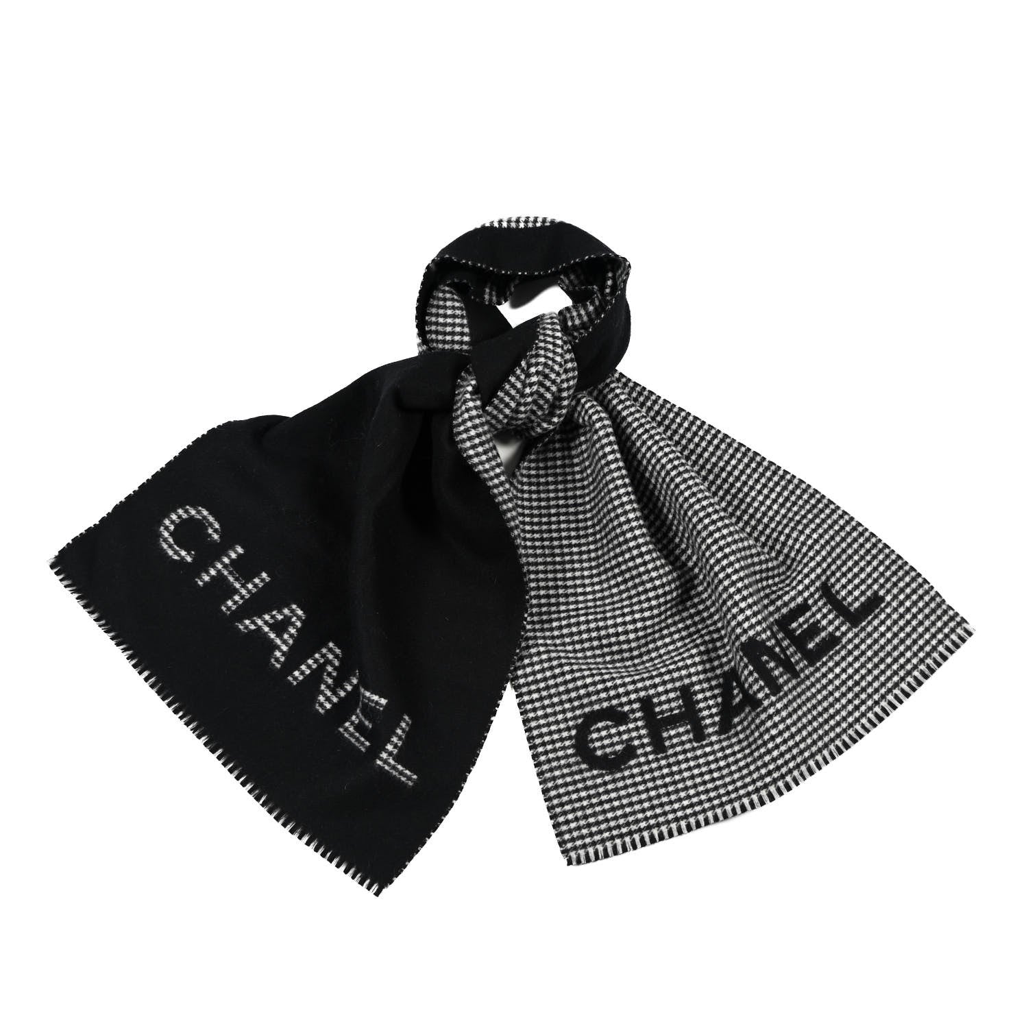 Chanel Cashmere CC Stole Black Grey 1 of 5