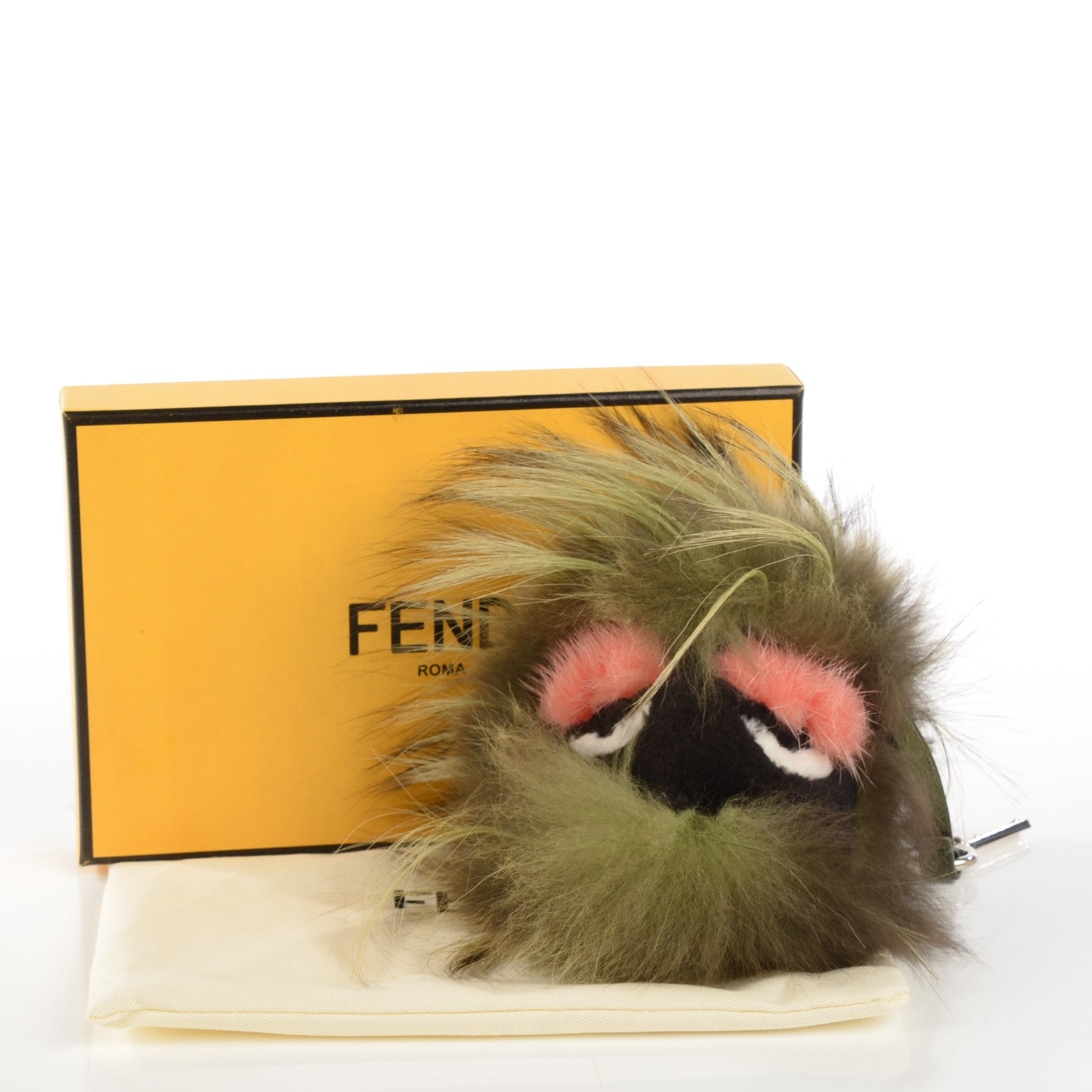 Fendi Fox Mink Rabbit Fur Vitello Flamingo Kooky Monster Bag Bug Charm Verde Multicolor Olive 3 of 5