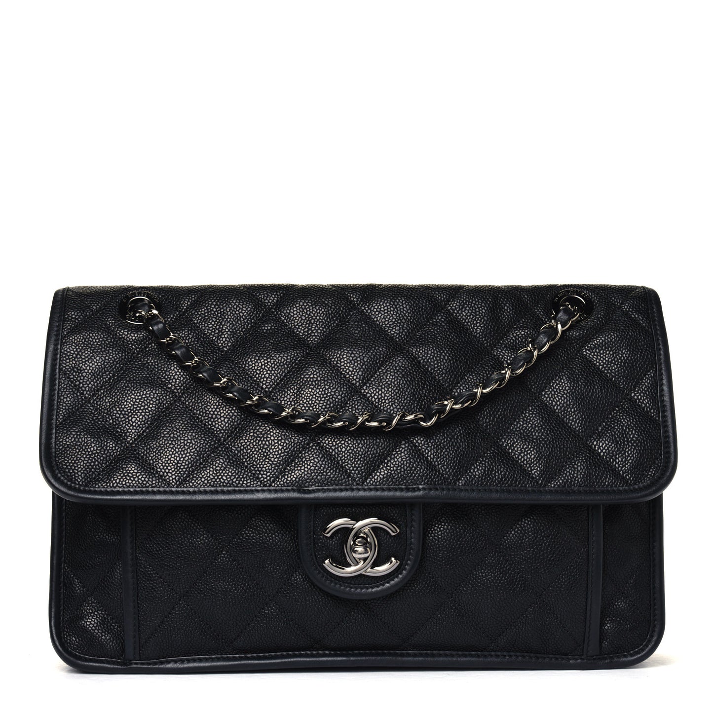 Caviar Quilted Large French Riviera Flap Black