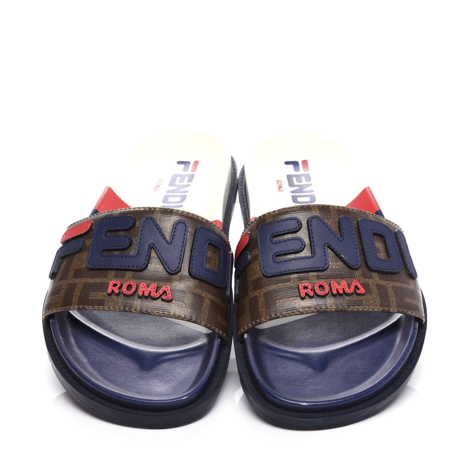 Fendi X FILA Glazed Fabric Calfskin FF 1974 Mania Mens Slide Sandals 7 Mogano Panna Blueberry Caipiroska 5 of 14