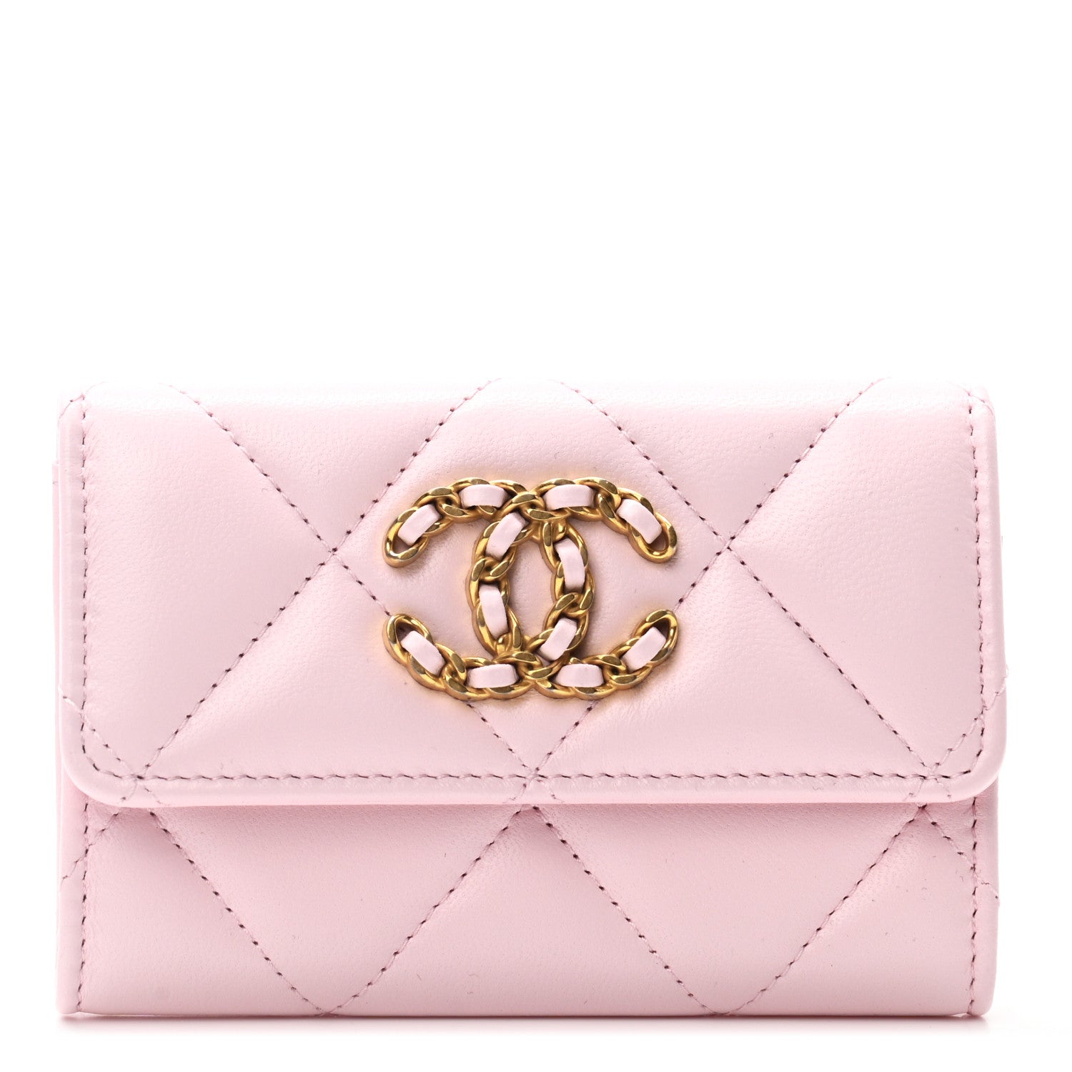 Chanel Shiny Goatskin Quilted Chanel 19 Flap Card Holder Light Pink 1 of 8
