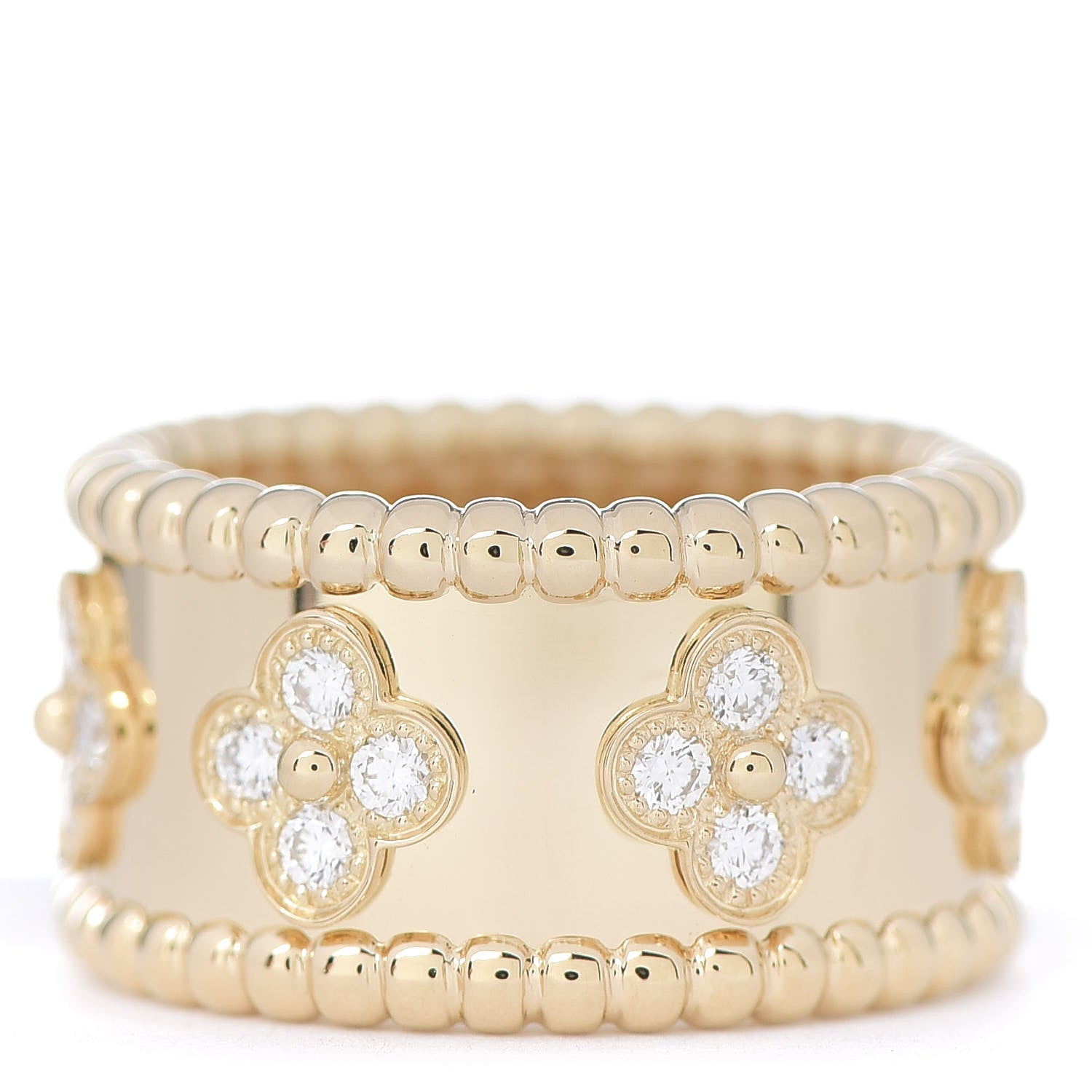 Van Cleef & Arpels 18K Yellow Gold Diamond Perlee Clovers Ring 49 4.75 3 of 5