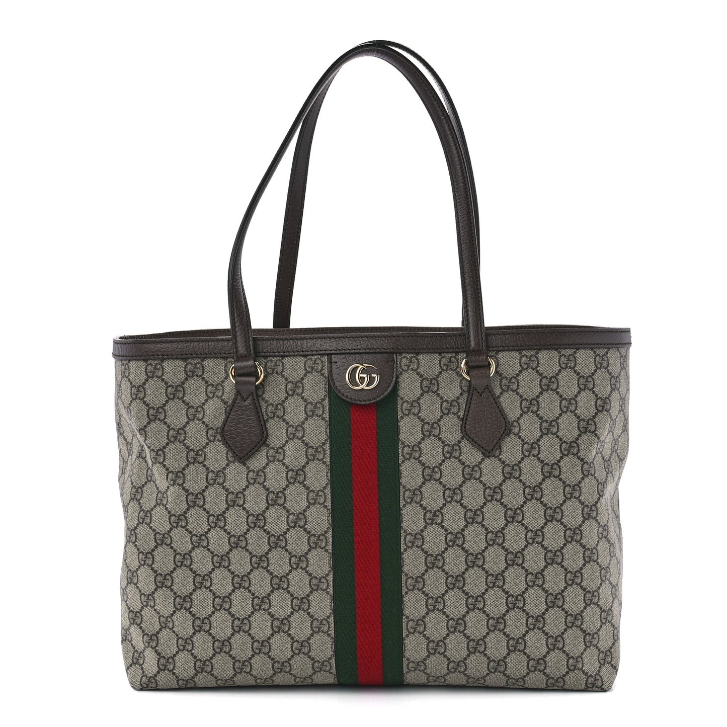 GG Supreme Monogram Textured Calfskin Web Medium Ophidia Shopping Tote Beige Ebony New Acero