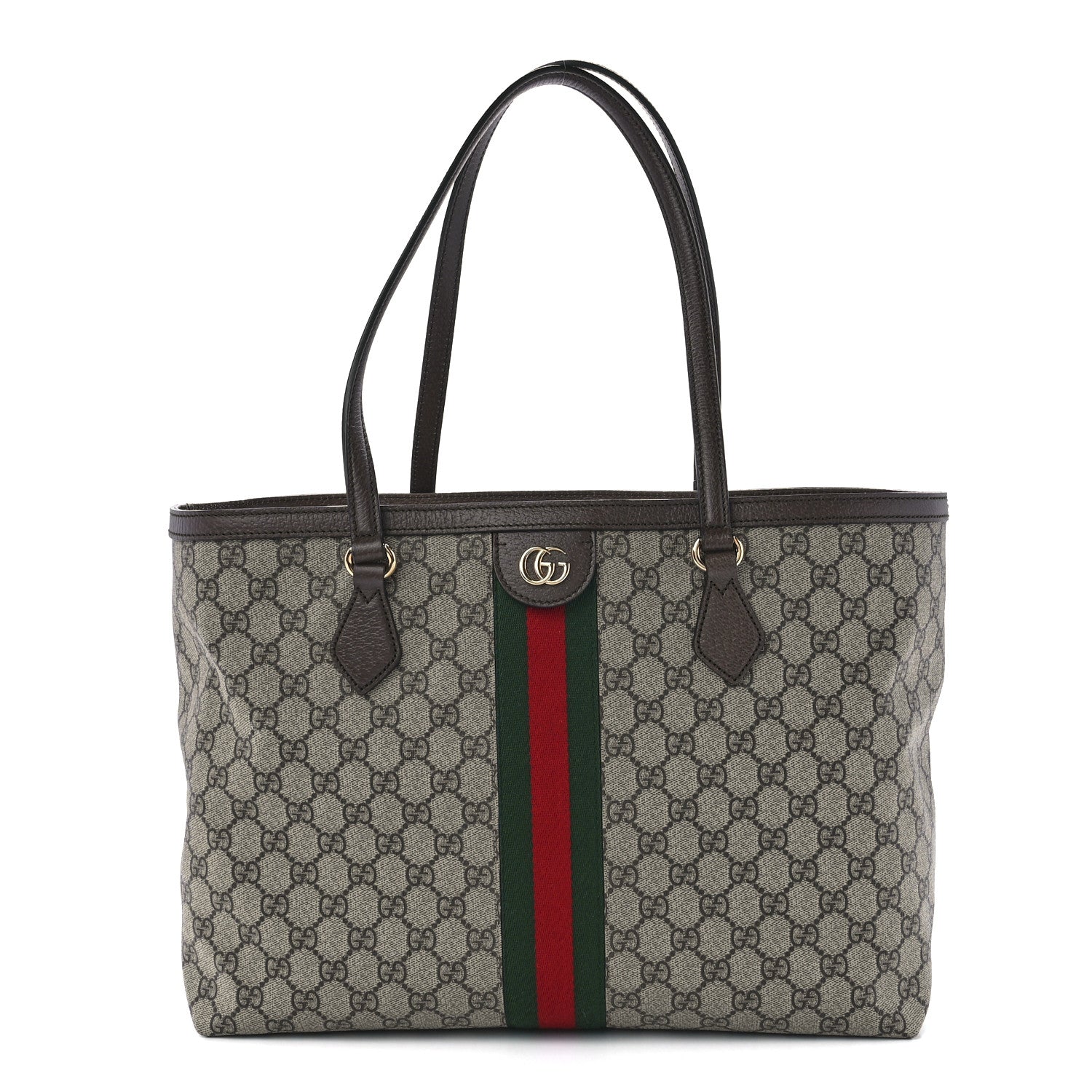 Gucci GG Supreme Monogram Textured Calfskin Web Medium Ophidia Shopping Tote Beige Ebony New Acero 1 of 12