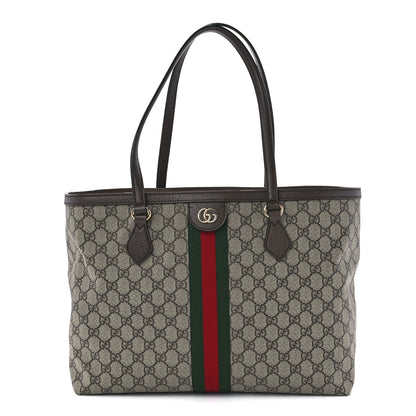 Gucci GG Supreme Monogram Textured Calfskin Web Medium Ophidia Shopping Tote Beige Ebony New Acero 1 of 12
