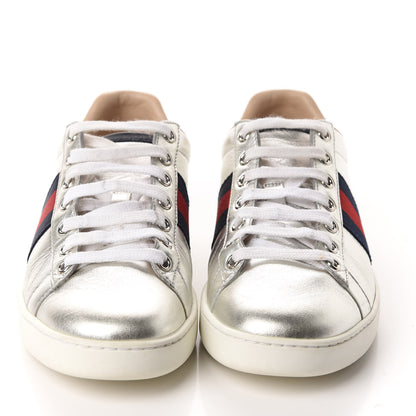 Gucci Metallic Nappa Silk Ayers Web Womens Ace Sneakers 37 Silver 2 of 10