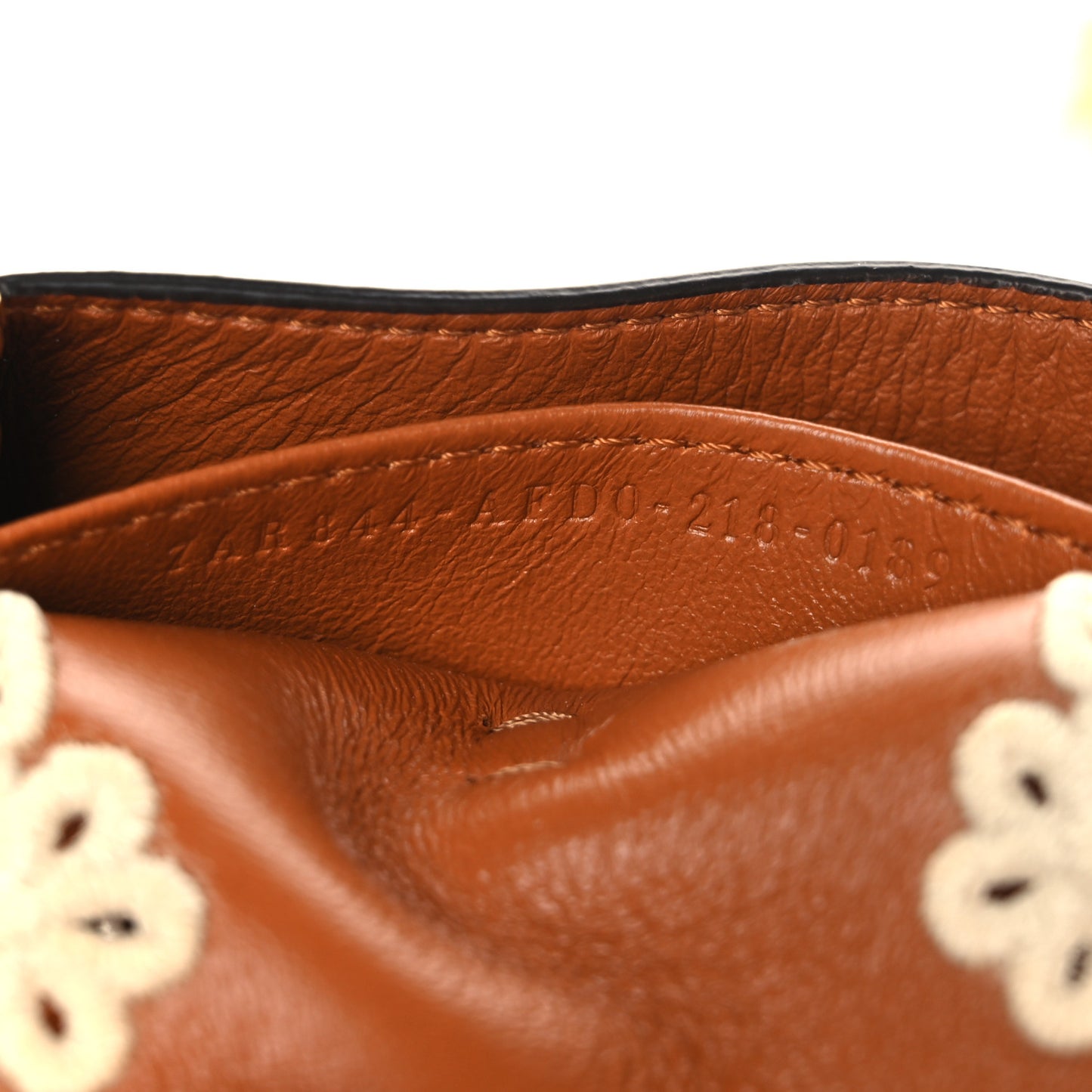 Shiny Nappa Vitello King Floral Ajour Embroidered Nano Baguette Charm Brandy