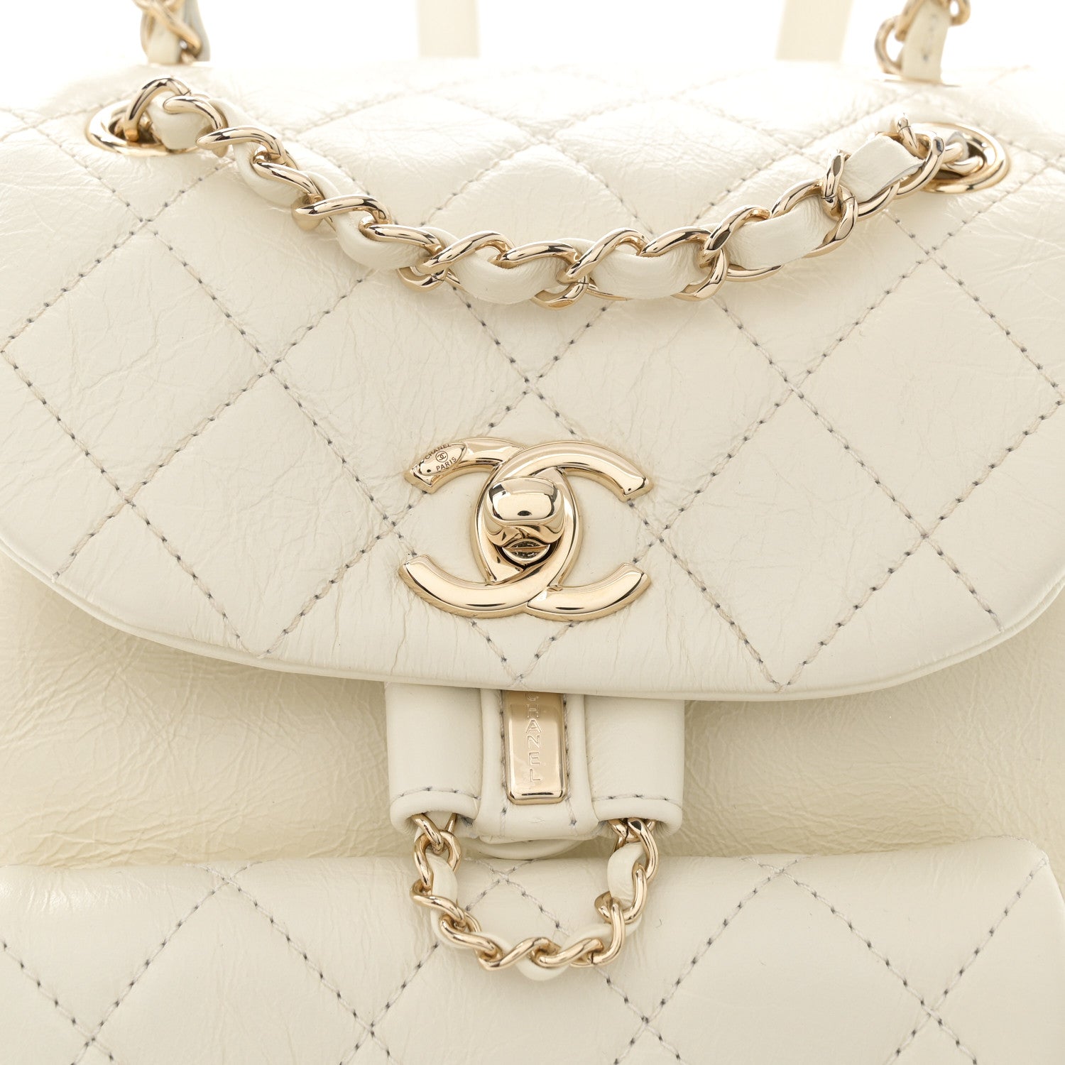 Chanel Glazed Aged Calfskin Quilted Small Duma Drawstring Backpack White 8 of 11