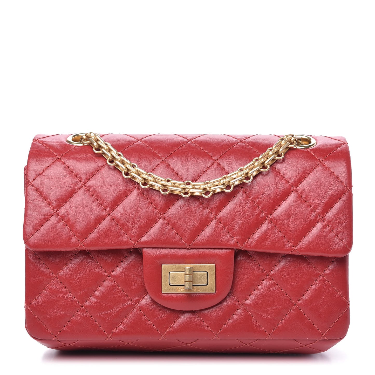 Aged Calfskin Quilted 2.55 Reissue Mini Flap Red