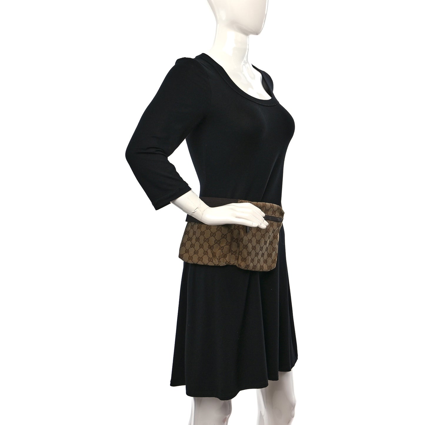 GG Monogram Double Pocket Belt Bag Dark Brown