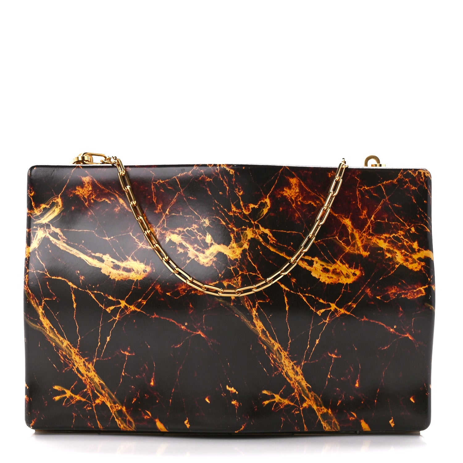 Bottega Veneta Spazzolato Calfskin Chain Clutch Gold Marble 1 of 11