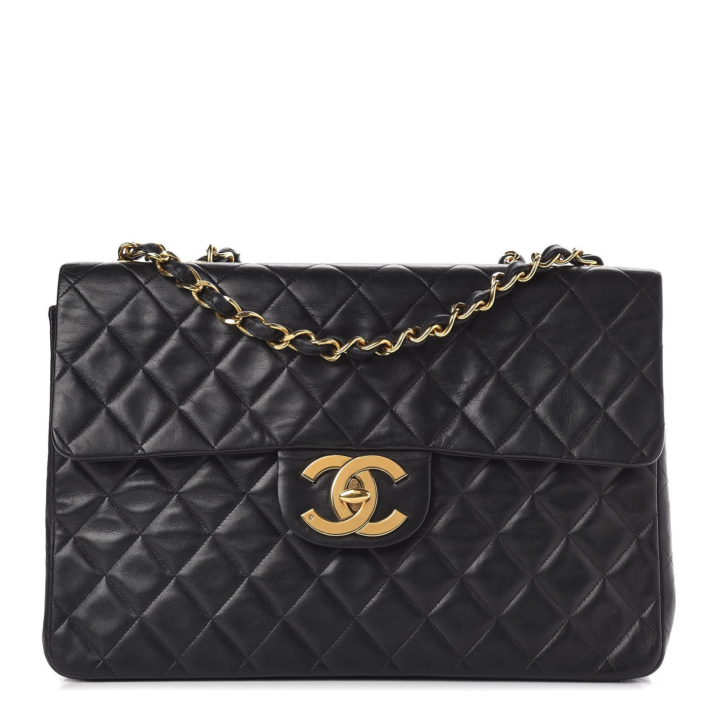 Lambskin Quilted XL Jumbo Single Flap Black