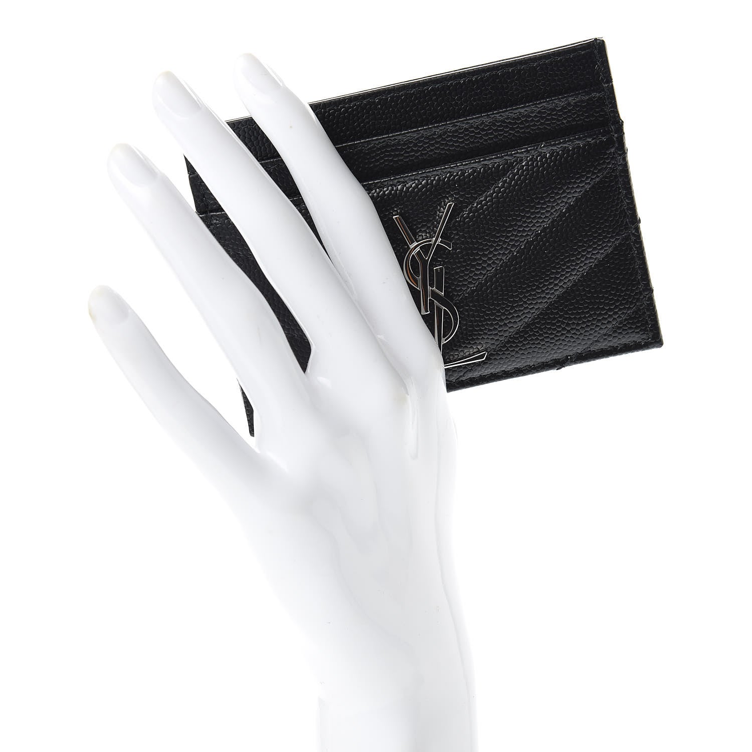 Saint Laurent Grain De Poudre Matelasse Chevron Monogram Credit Card Case Black 2 of 7