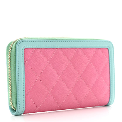 Chanel Caviar Quilted Medium Filigree Zip Around Wallet Pink Blue Green 3 of 8