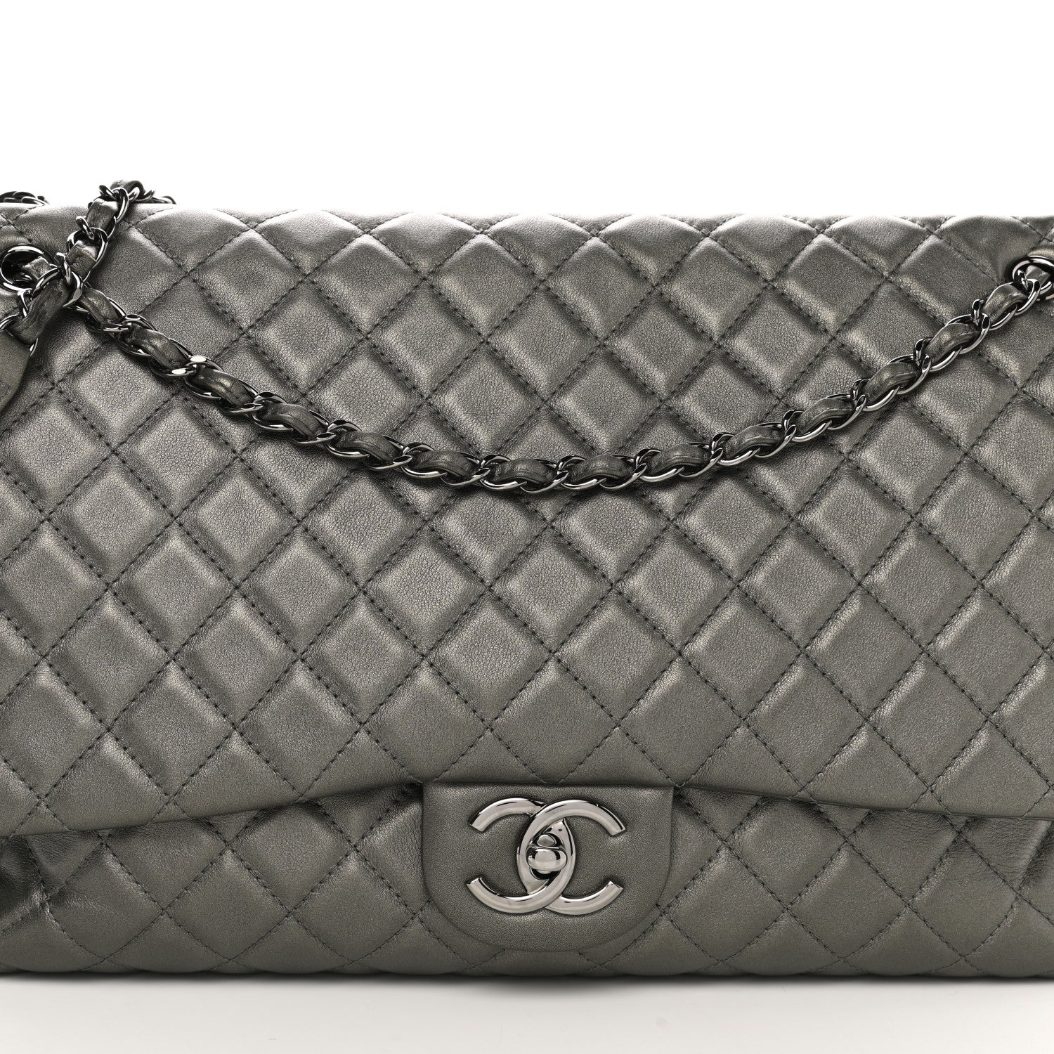 Chanel Metallic Calfskin Quilted XXL Travel Flap Bag Dark Silver 8 of 11