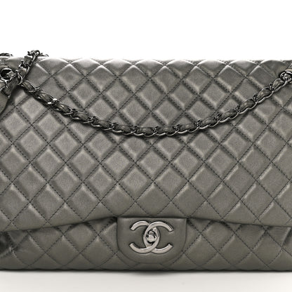 Chanel Metallic Calfskin Quilted XXL Travel Flap Bag Dark Silver 8 of 11