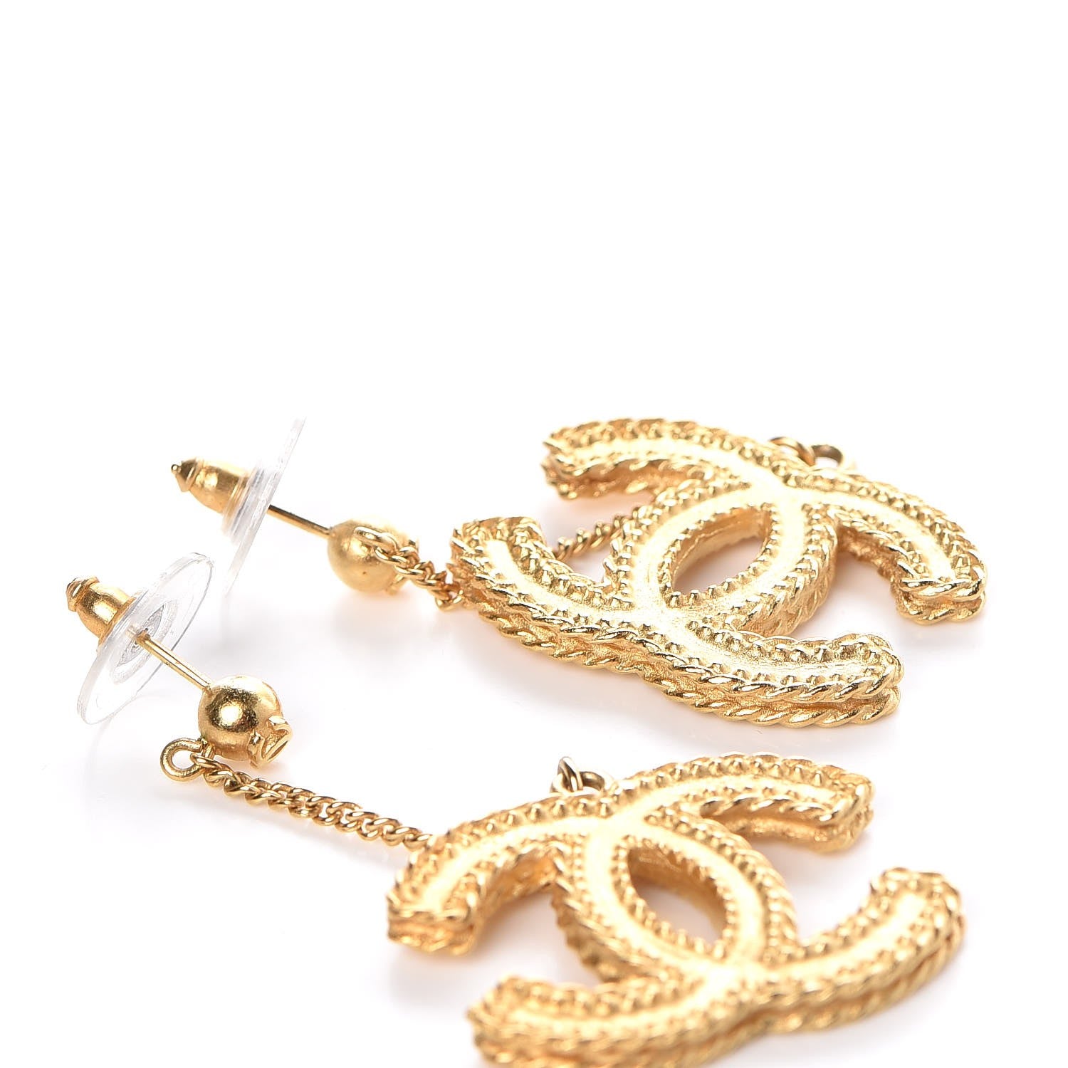 Chanel CC Drop Earrings Matte Gold 3 of 5