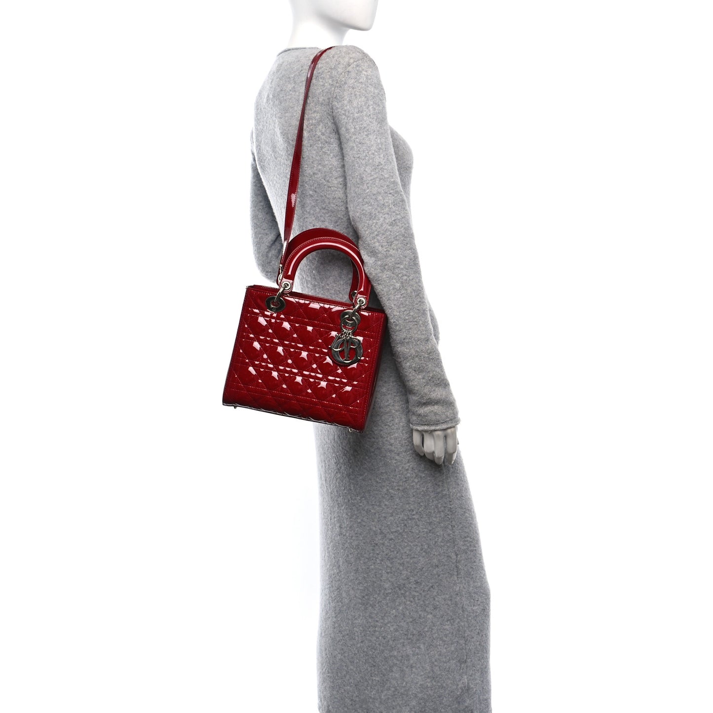 Patent Cannage Medium Lady Dior Red