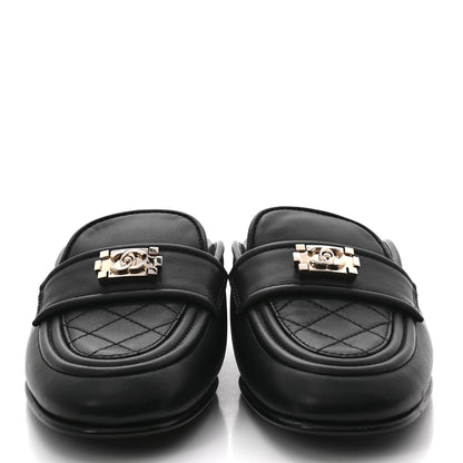 Chanel Lambskin Quilted Boy Mules 37 Black 2 of 8