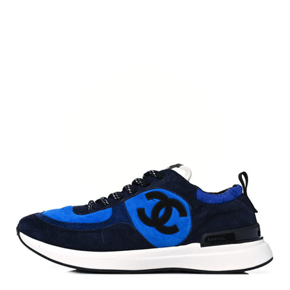 Chanel Suede Calfskin CC Sneakers 39.5 Blue Navy Dark Navy 1 of 9