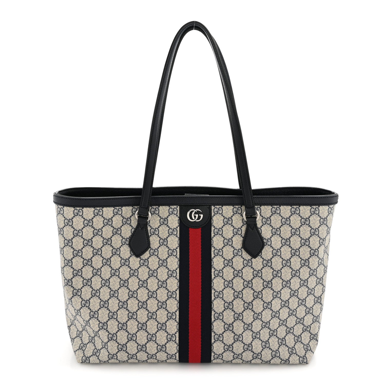 Gucci GG Supreme Monogram Textured Calfskin Web Medium Ophidia Shopping Tote Beige Blue 1 of 13