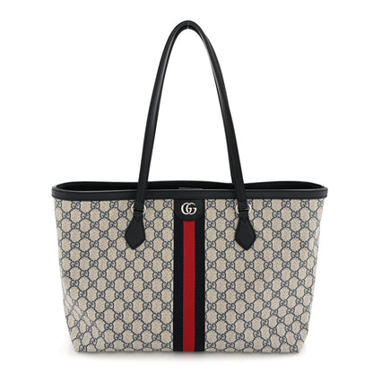 Gucci GG Supreme Monogram Textured Calfskin Web Medium Ophidia Shopping Tote Beige Blue 1 of 13