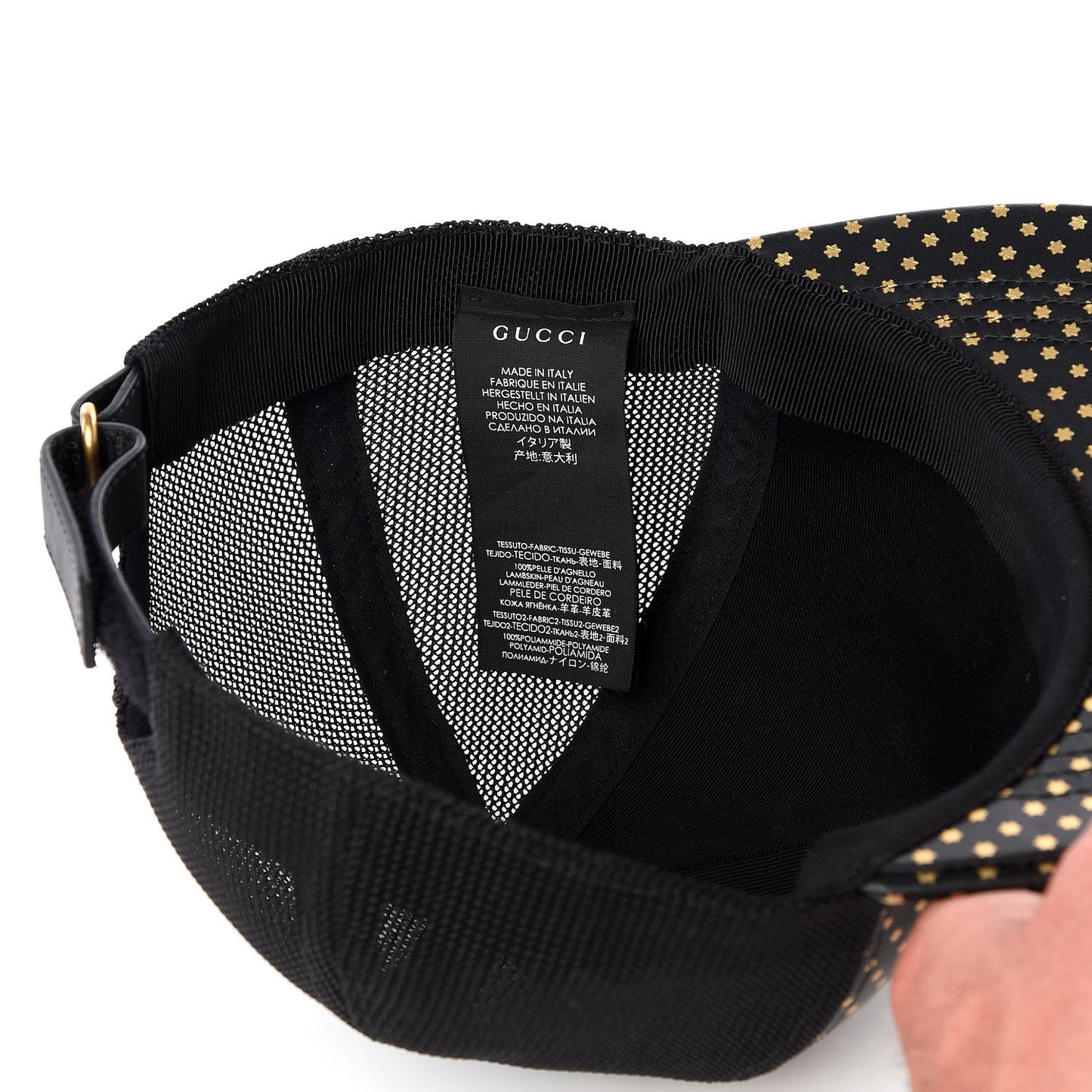 X SEGA Calfskin GUCCY Stars Baseball Hat M Black Gold