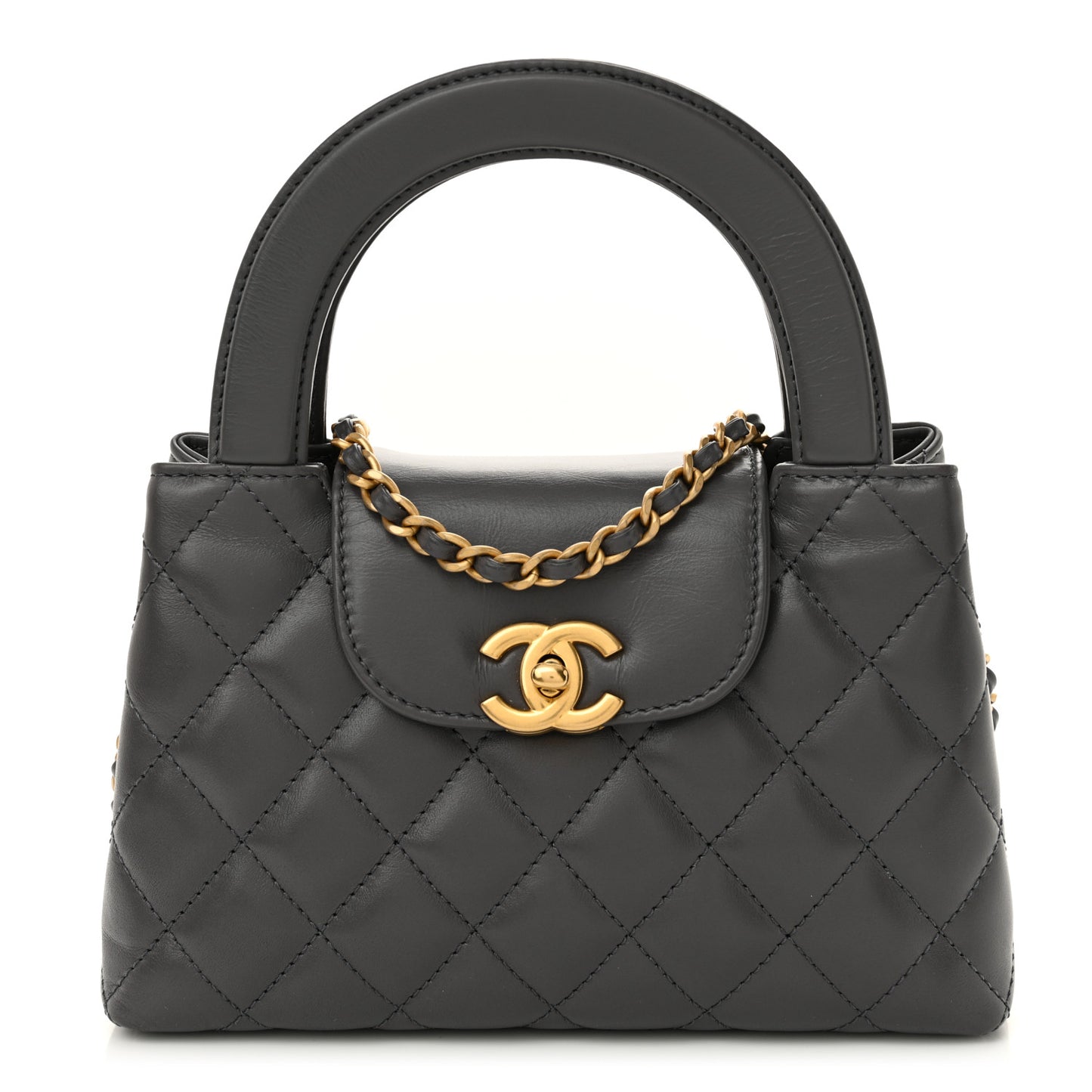Shiny Aged Calfskin Quilted Nano Kelly Shopper Grey