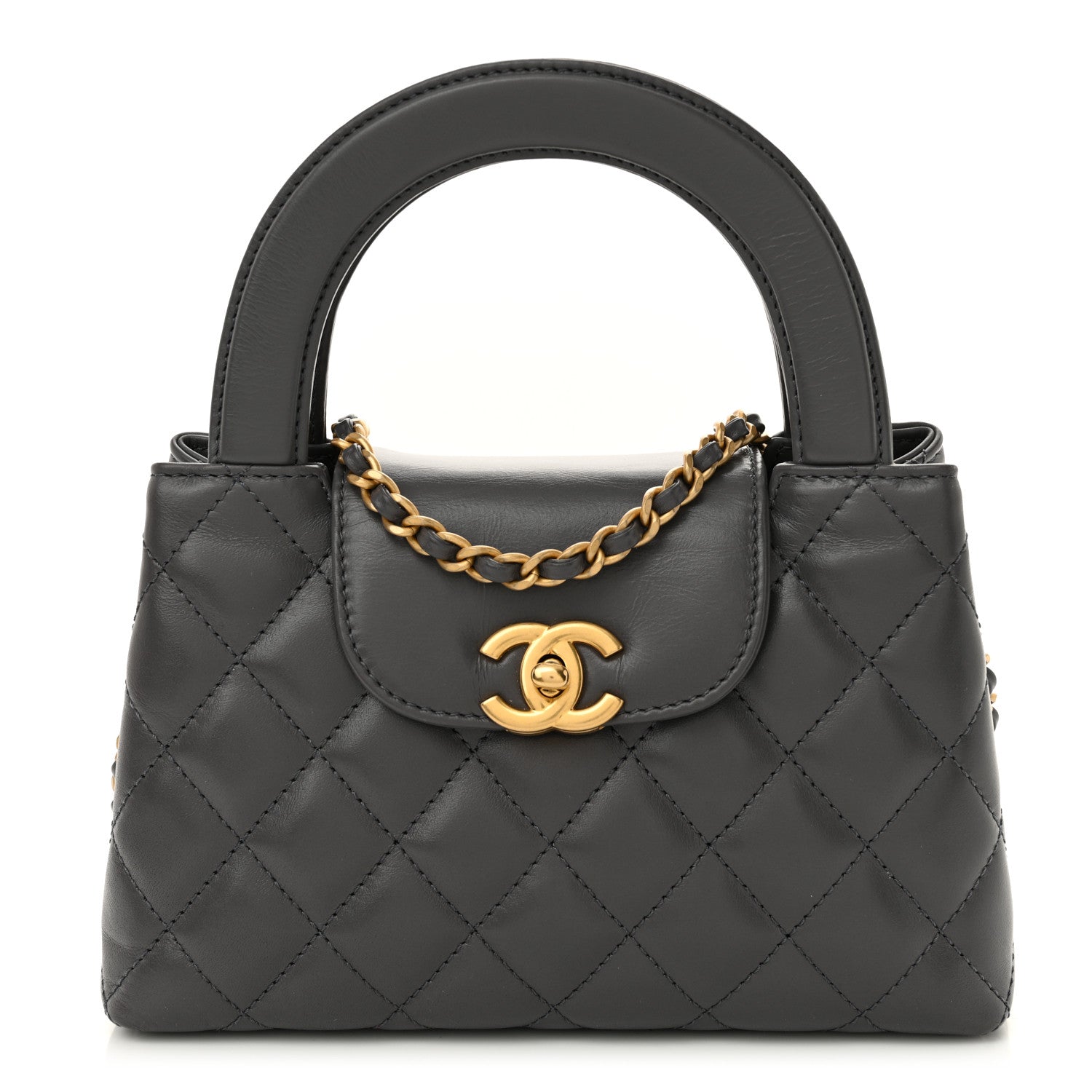 Chanel Shiny Aged Calfskin Quilted Nano Kelly Shopper Grey 1 of 10