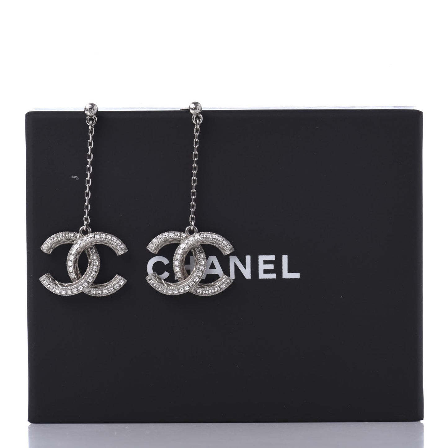 Baguette Crystal CC Drop Earrings Silver