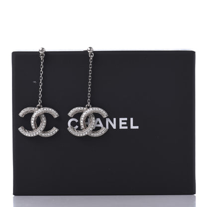 Chanel Baguette Crystal CC Drop Earrings Silver 5 of 5